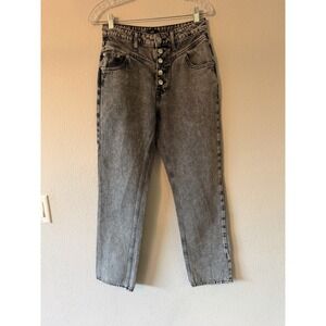 River Island Black acid wash Mom high rise jeans Button Fly Straight Leg Size 10